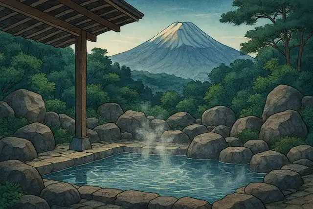 Open Air Rotenburo Tattoo Friendly Onsen in Japan with View of Mt Fuji