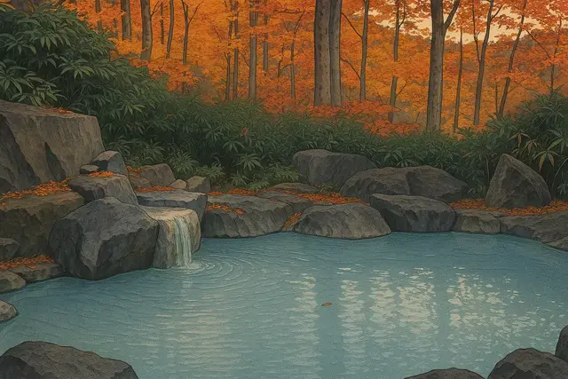 Tsubame Onsen Kawara no Yu Shin Hanga Art Style